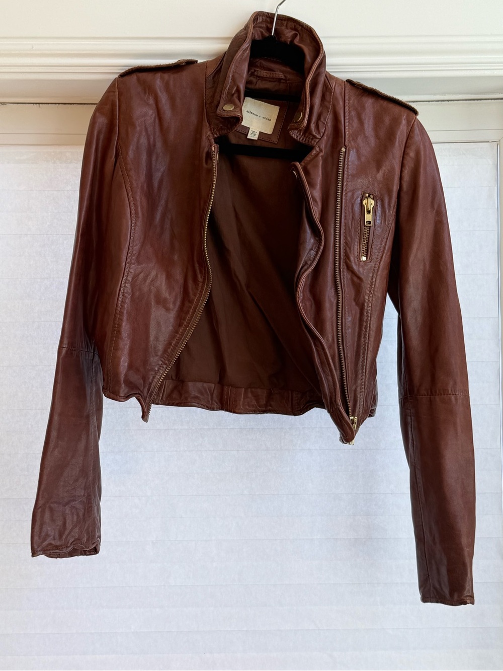 Like New Brown Genuine Leather Moto Jacket XS/S